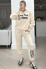 Love you more ecru printed sweater loungewear set