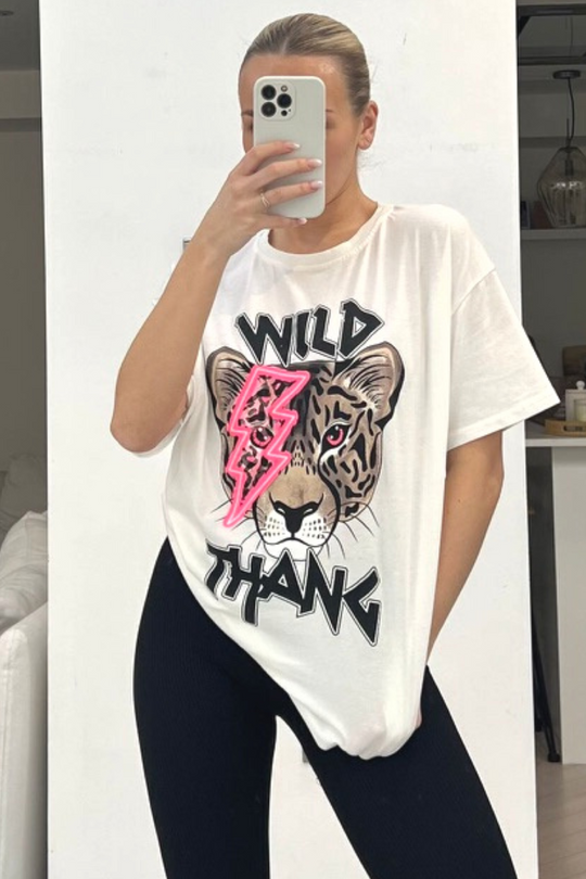 Wild thang white printed oversized tee