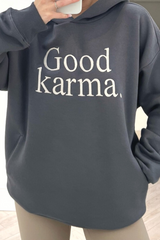 Good Karma steel Grey premium ecru embroidered hoodie