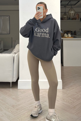 Good Karma steel Grey premium ecru embroidered hoodie
