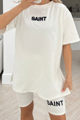 Saint cream embroidered cycling short co-ord