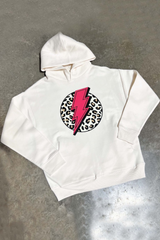Lightening leopard premium ecru & pink printed hoodie