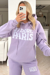 Jadore Paris lilac embroidered hooded loungewear set