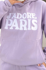 Jadore Paris lilac embroidered hooded loungewear set