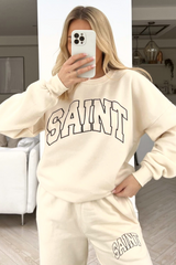 Saint ecru printed sweater loungewear set