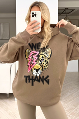 Wild thang premium beige printed hoodie