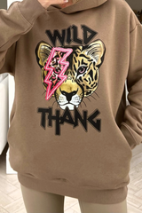 Wild thang premium beige printed hoodie