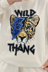 Wild thang ecru & blue printed sweater loungewear set