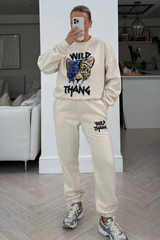 Wild thang ecru & blue printed sweater loungewear set