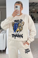 Wild thang ecru & blue printed sweater loungewear set