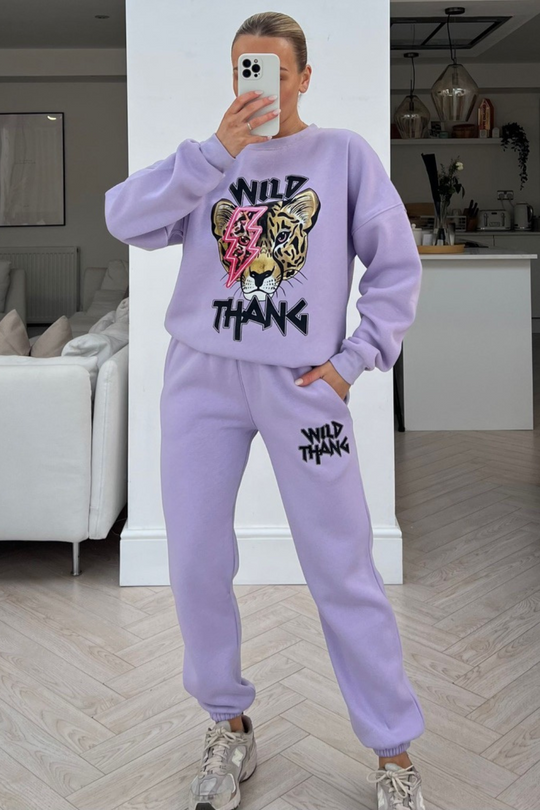 Wild thang lilac & pink printed sweater loungewear set