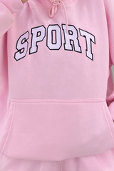sport pink & white embroidered hoodie loungewear set