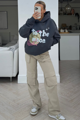 To the moon premium steel grey printed hoodie