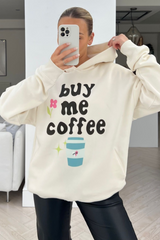 Buy me coffee premium ecru printed hoodie