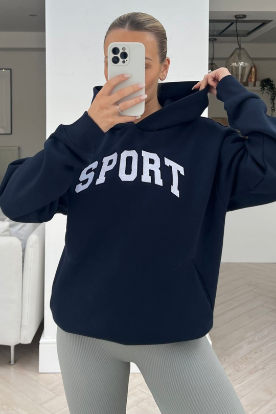sport navy premium embroidered hoodie