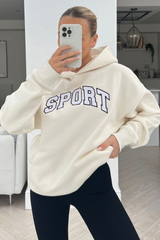 sport ecru premium embroidered hoodie
