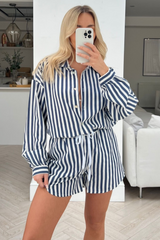 Rome Navy & white Striped shirt short Co-ord