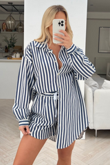 Rome Navy & white Striped shirt short Co-ord