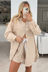 Rome beige & white Striped shirt short Co-ord