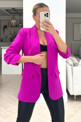venice fuchsia ruched sleeve blazer