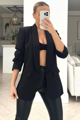 Valencia black ruched sleeve blazer