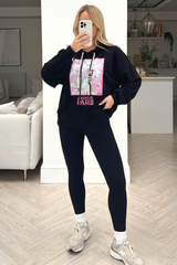 jadore paris black printed oversized double string hoodie
