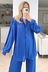 Raven blue pleated shirt trouser coord