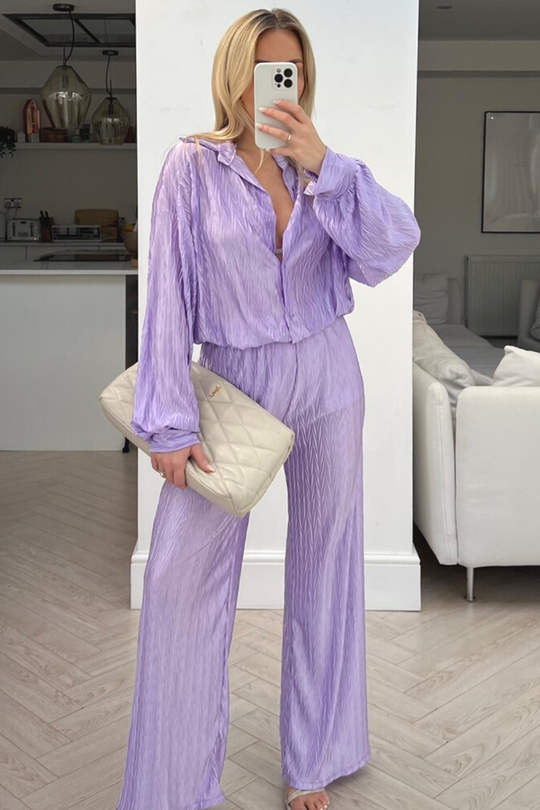 Raven lilac pleated shirt trouser coord