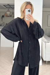 Raven black pleated shirt trouser coord