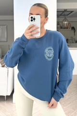 luxury country club blue printed round neck sweater