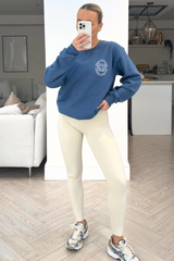 luxury country club blue printed round neck sweater