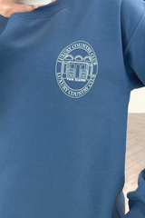 luxury country club blue printed round neck sweater