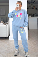 Take it easy baby blue embroidered sweater loungewear set