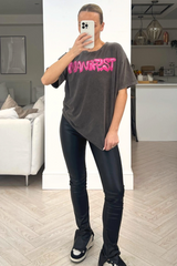 manifest grey & pink acid wash printed tee