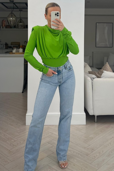Louisa green long sleeve drape front top – Glamify Famous For Loungewear