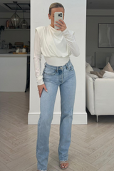 Louisa white long sleeve drape front top