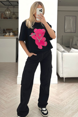 Teddy black & pink diamante oversized tee