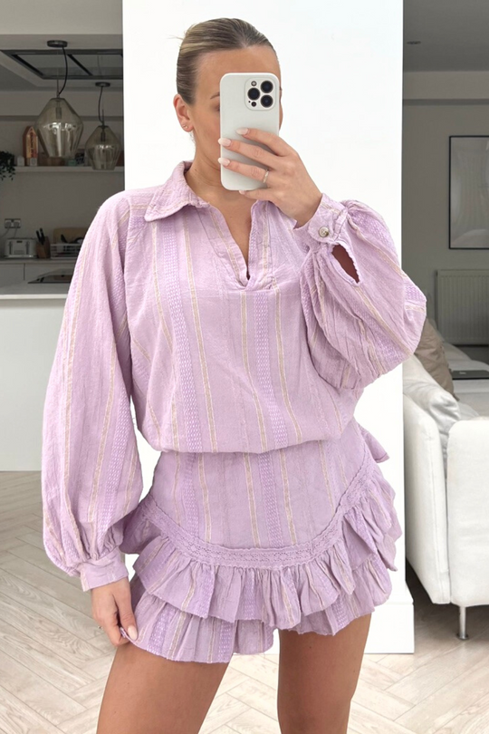 Zuri lilac two piece frill short coord