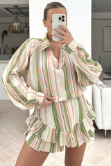 Cici beige striped two piece frill short coord