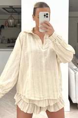 Zuri beige two piece frill short coord