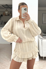 Zuri beige two piece frill short coord