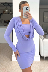 Selena lilac long sleeve cowel neck dress