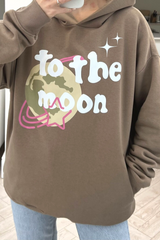 To the moon premium beige printed hoodie