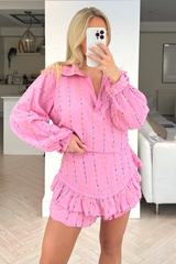 Miaa baby pink blouse frill short co-ord