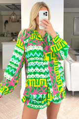 Ramona green aztec printed shirt short coord