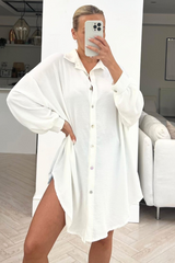 lamour white cheesecloth button up shirt dress