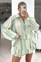 Cici blue & white striped two piece frill short coord