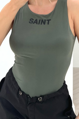 Saint khaki double lined sleeveless bodysuit