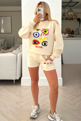 No evil ecru Printed sweater short loungewear set
