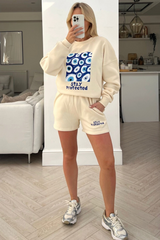Stay Protected Ecru Printed sweater short loungewear set
